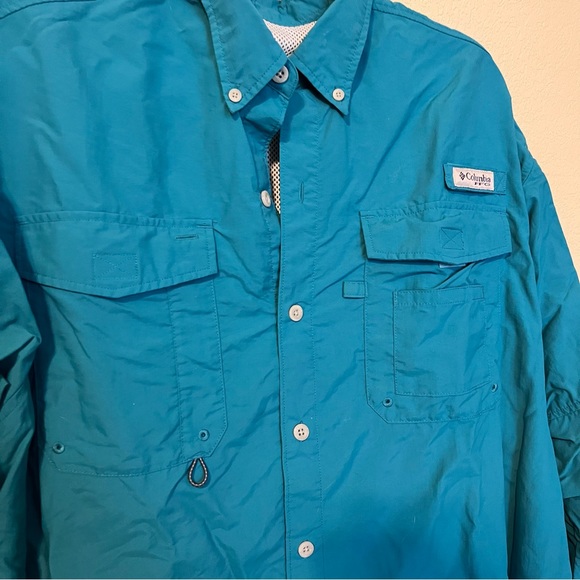 Columbia Teal Blue Button Down Fishing Shirt - Picture 2 of 8